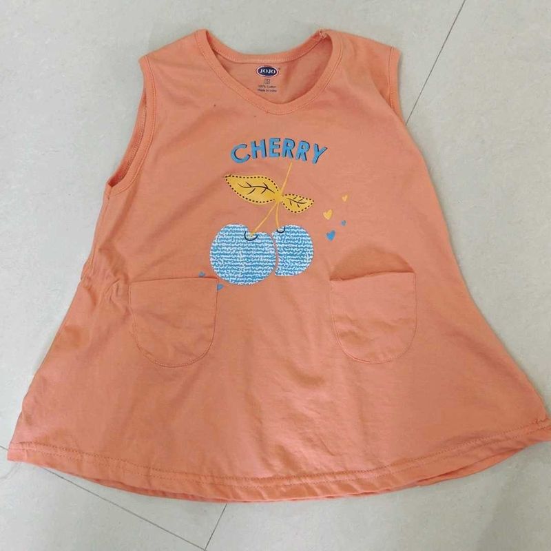 Cute Girl&#39;s Cherry Print Sleeveless Dress