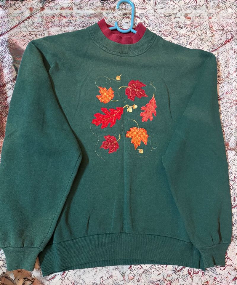 Vintage Leaf Embroidered Sweatshirt