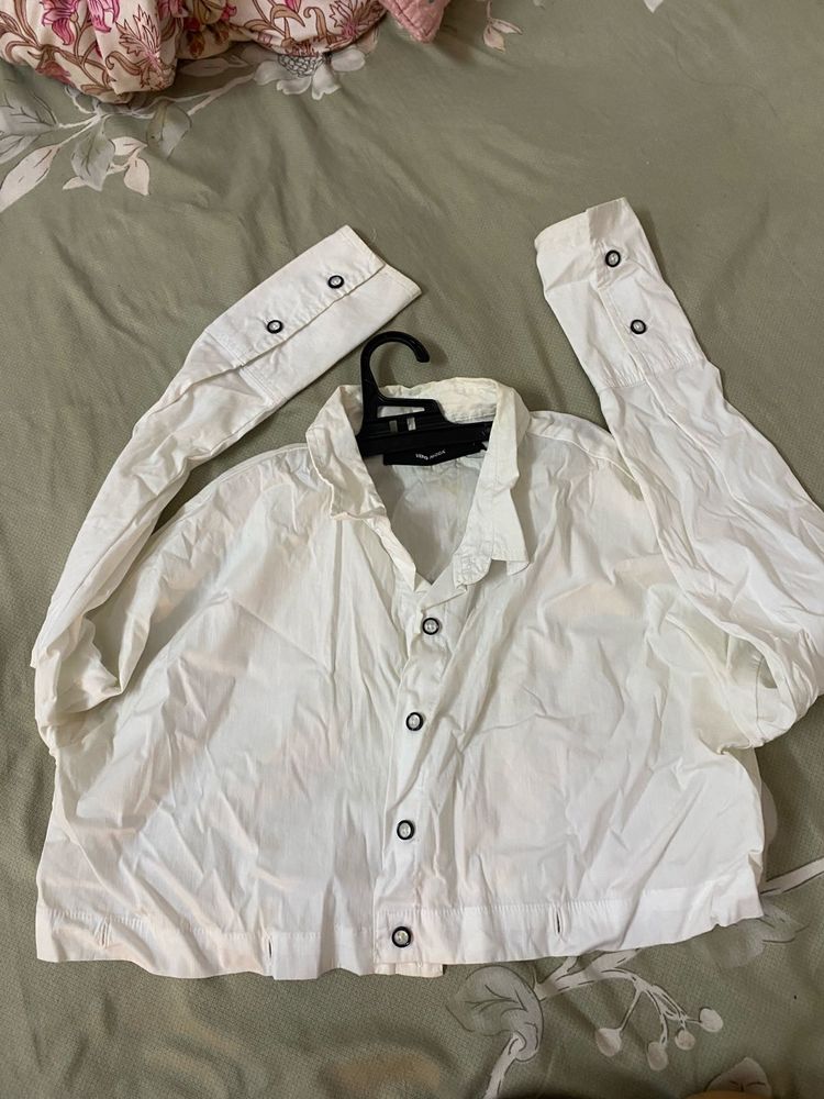 White Long Sleeve Crop Shirt