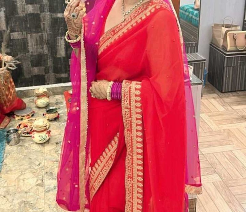 Elegant Red &amp; Pink Saree