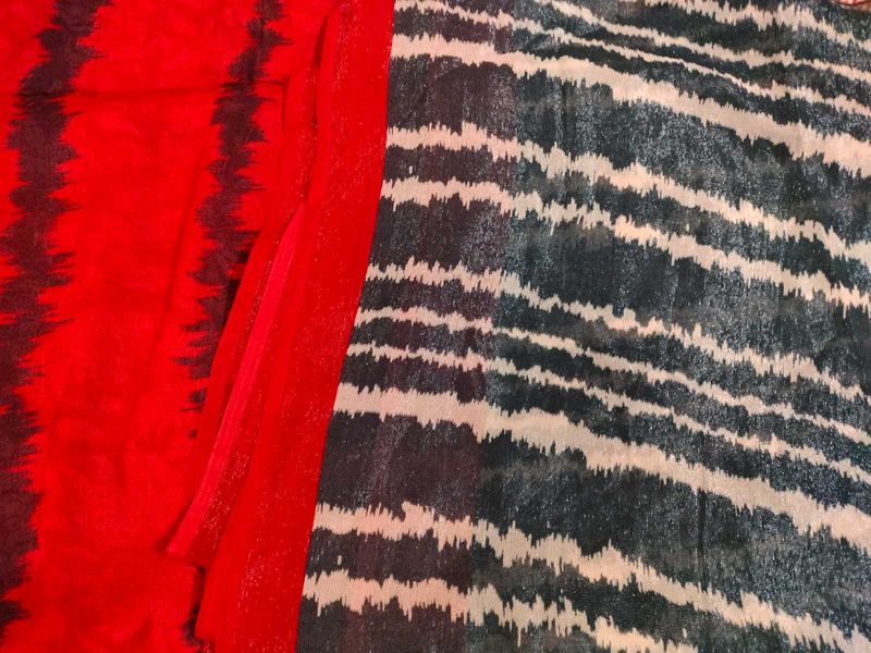 Elegant Red &amp; Patterned Saree
