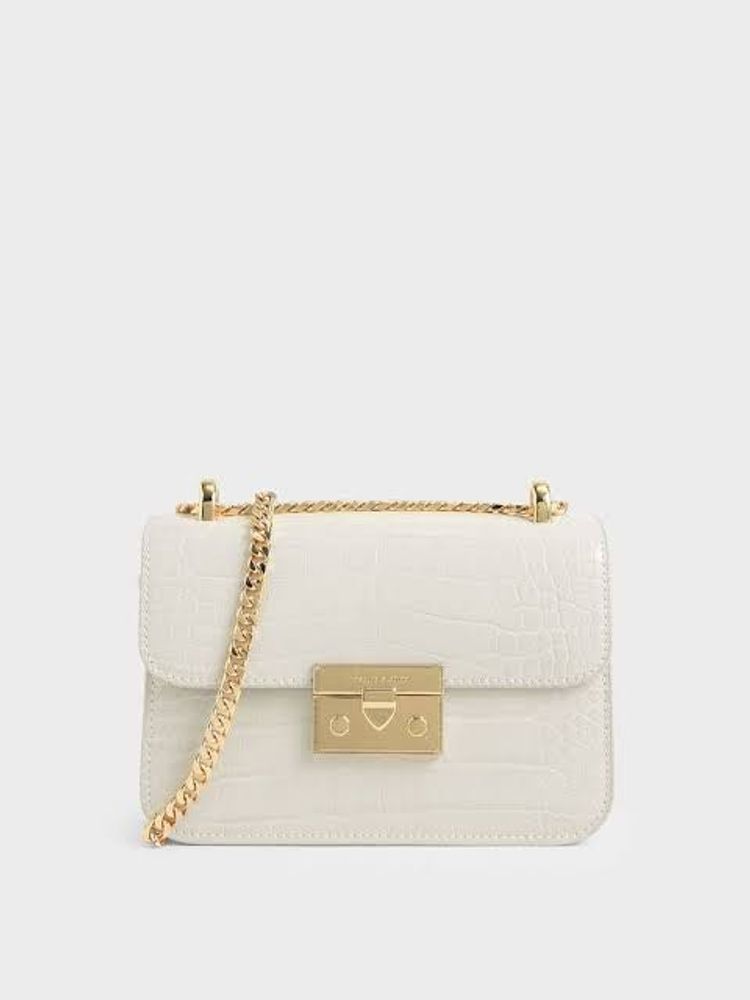 Charles &amp; Keith Alva Croc-Effect Chain Strap Bag