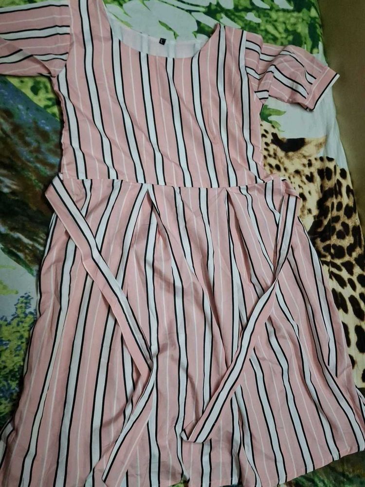 Striped Pink Casual Dress