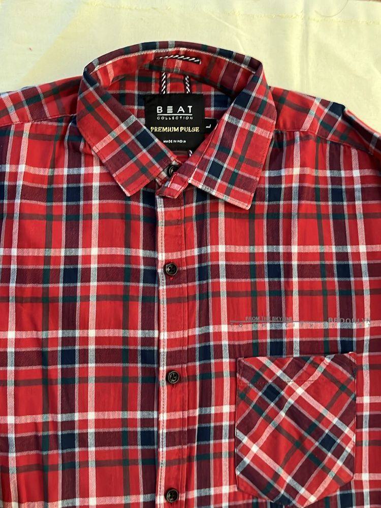 Red Blue Checked Mens Shirt