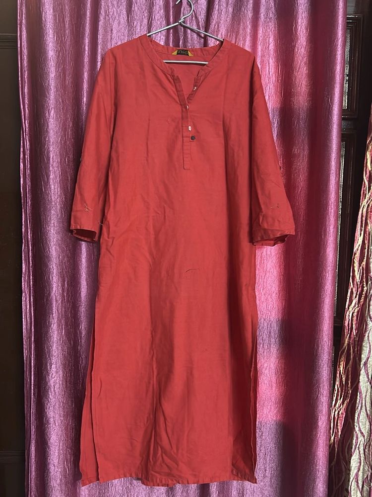 Red Linen Blend Kurti