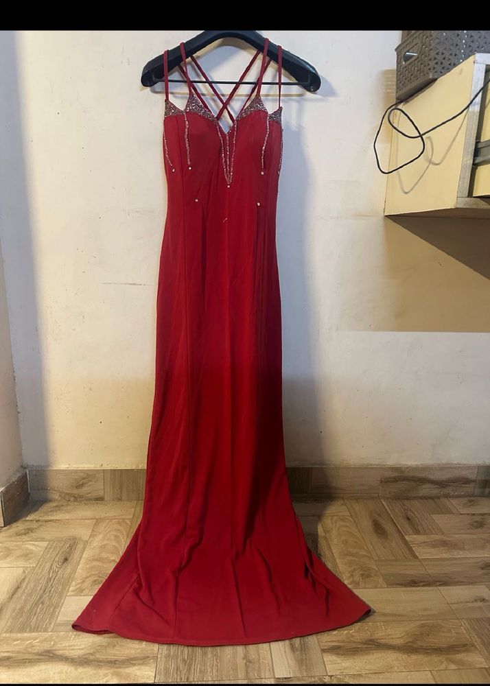 Red Embellished Maxi Dress