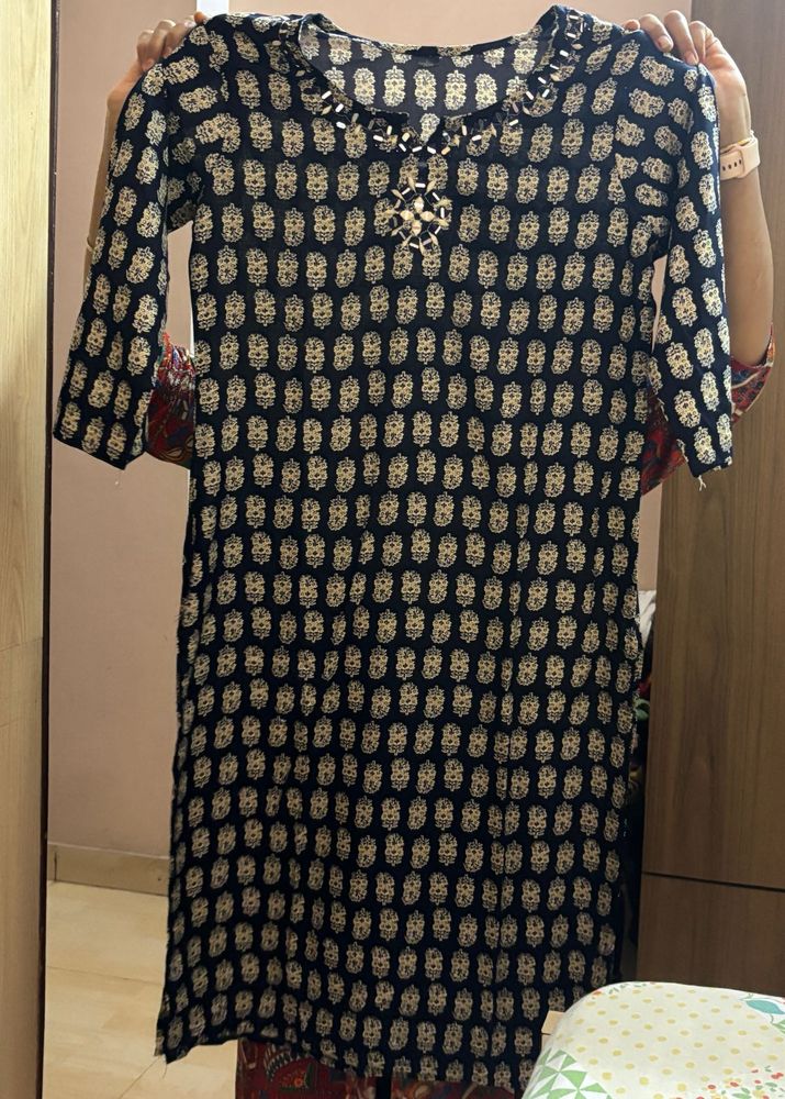 Printed Kurti with Embellished Neckline