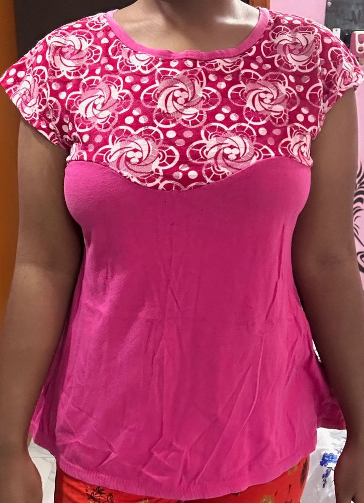 Pink Floral Print Top