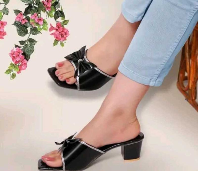 Black Bow Heeled Sandals