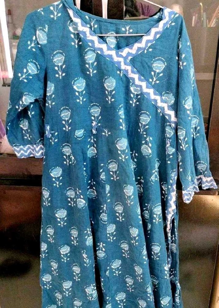 Blue Floral Print Angrakha Dress