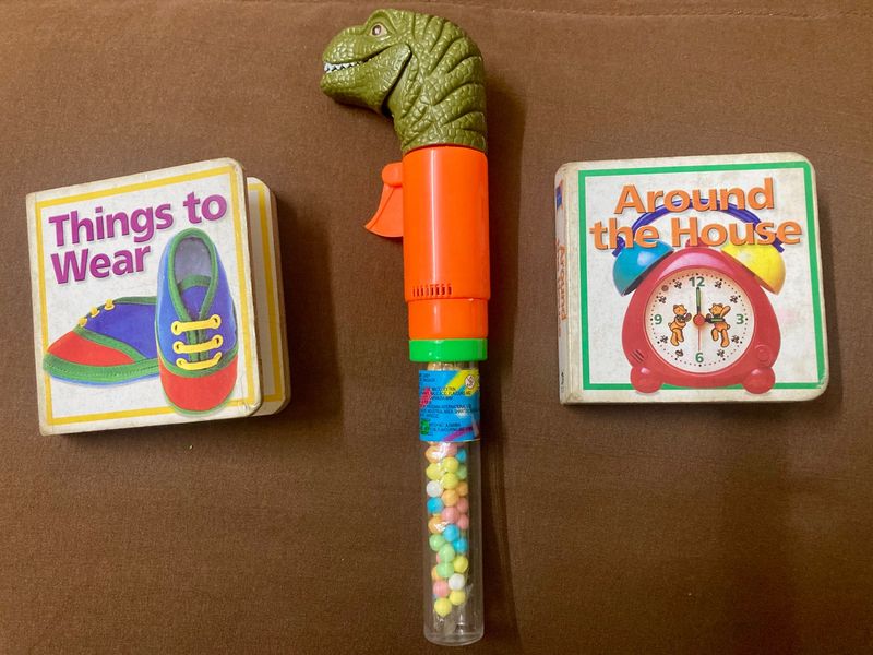 Kids Imported Items Combo(Dinosaur Candy Toy And Hardbound 2 Books)