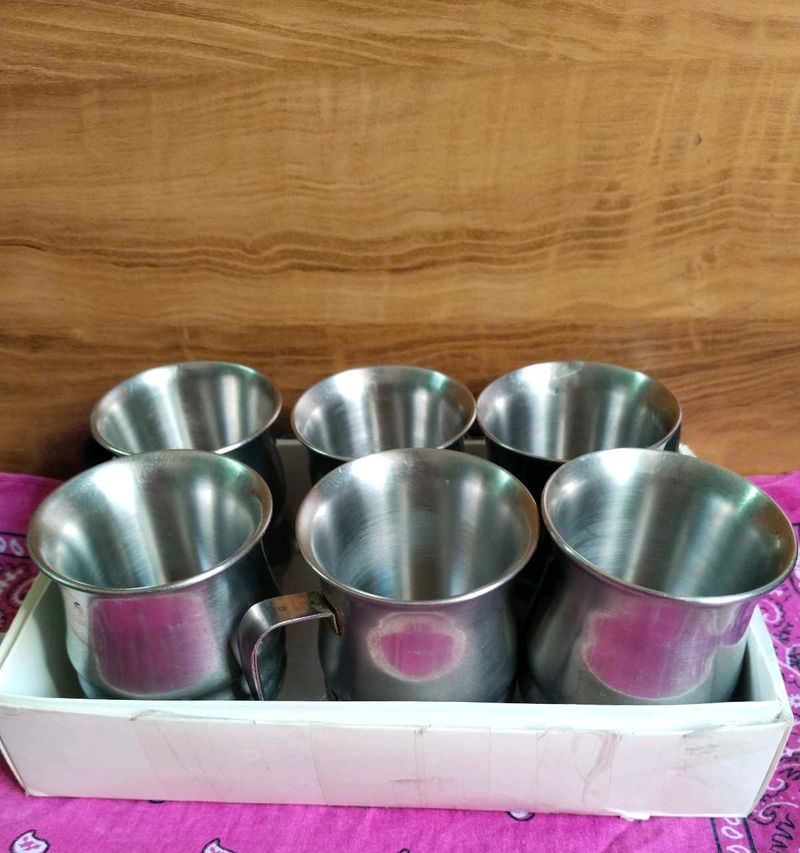 6 Stainless Stee Teal Mugs Used