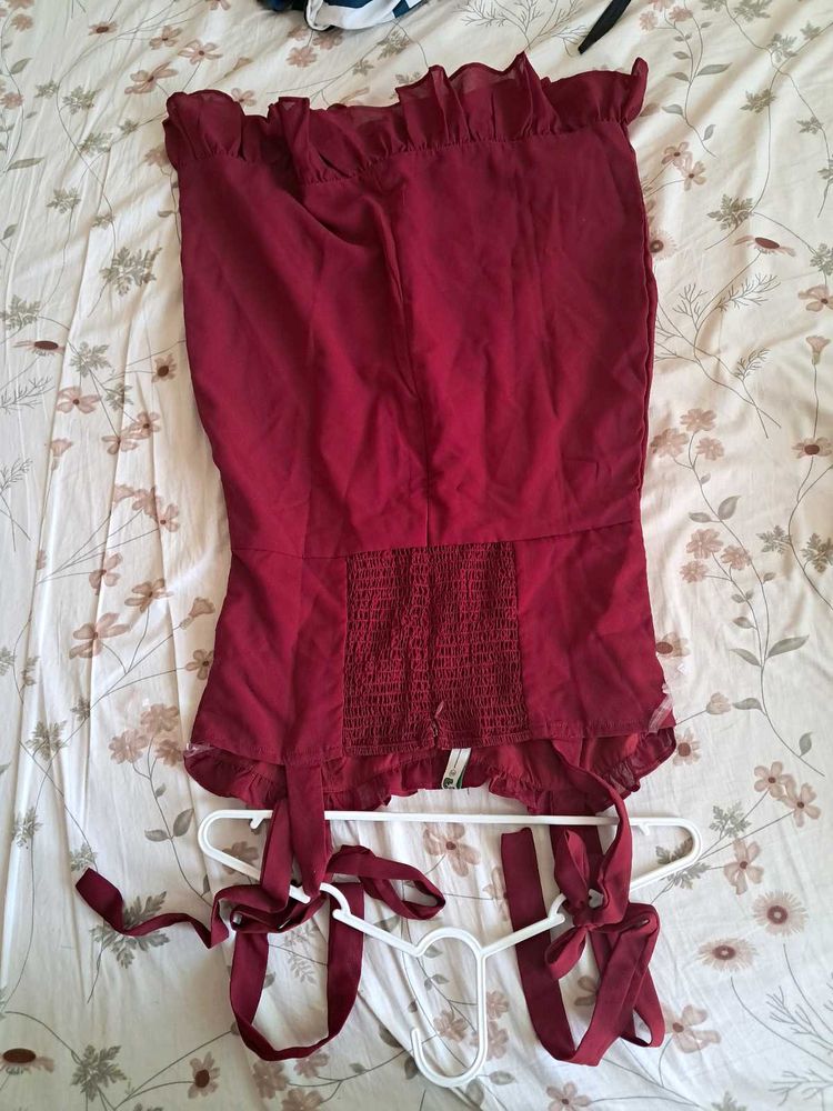 Burgundy Ruffle Trim dress