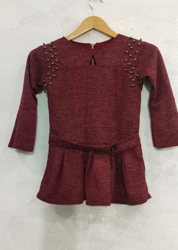 Maroon Top with Studded Shoulders