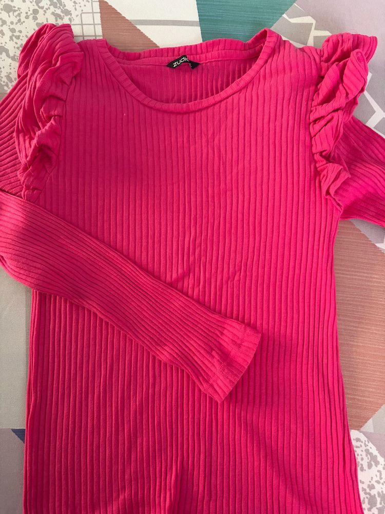 Pink Ruffle Sleeve Top