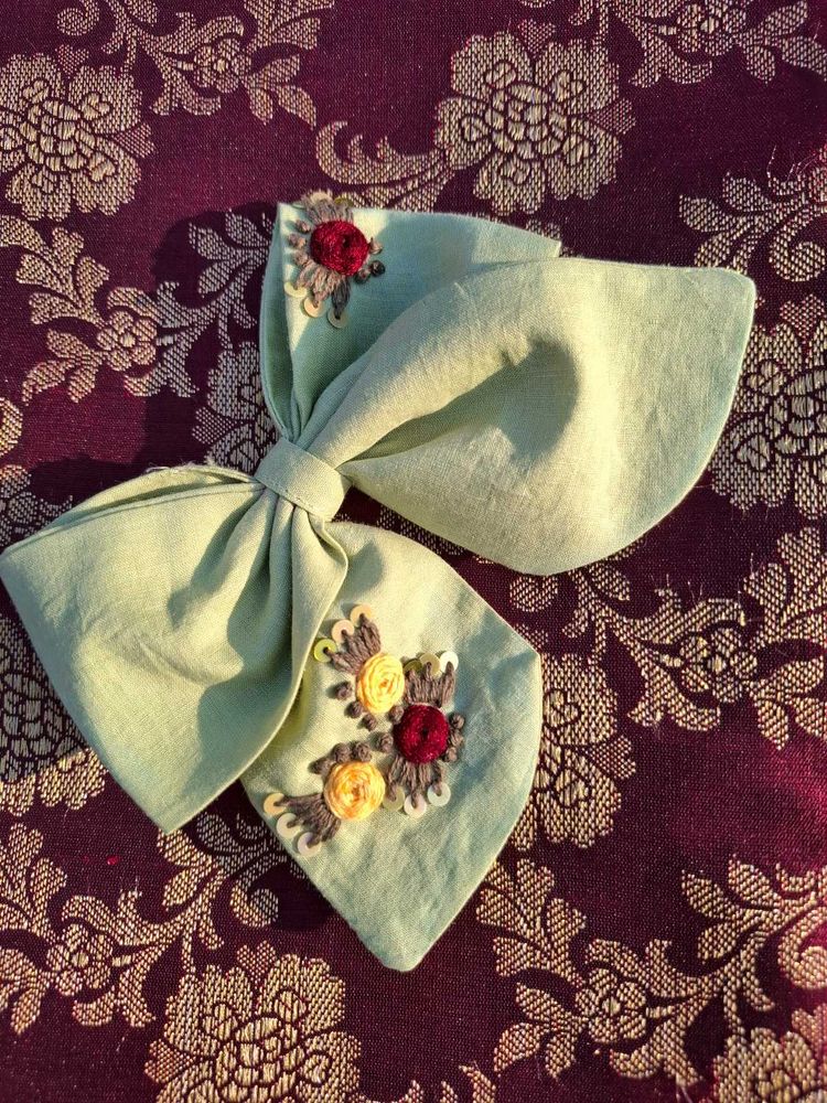 Floral Embroidered Hair Bow