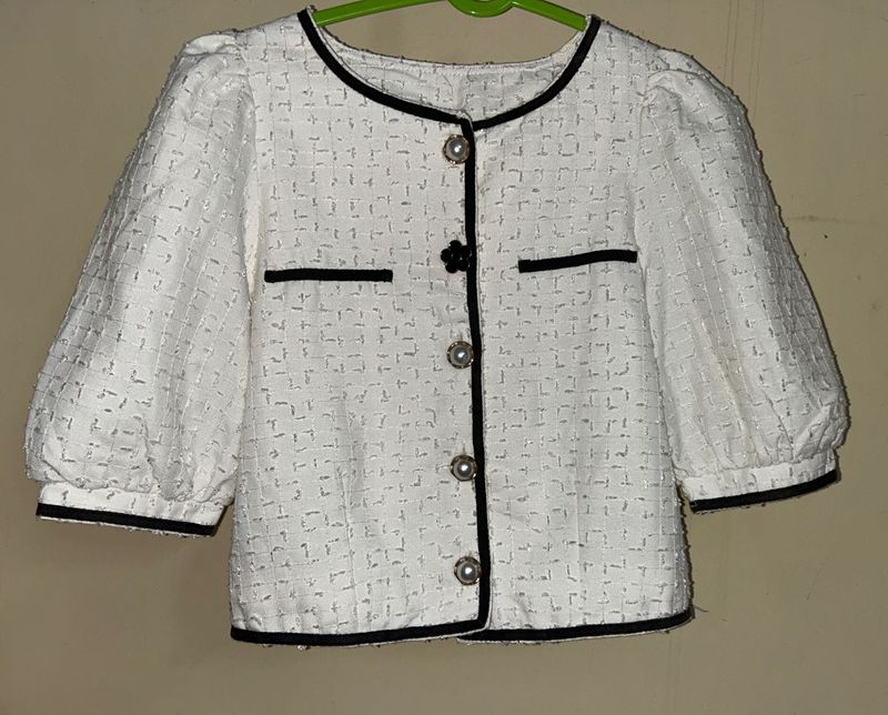 Chic White Chanel inspire Tweed top