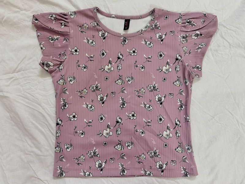 Floral Ribbed Top