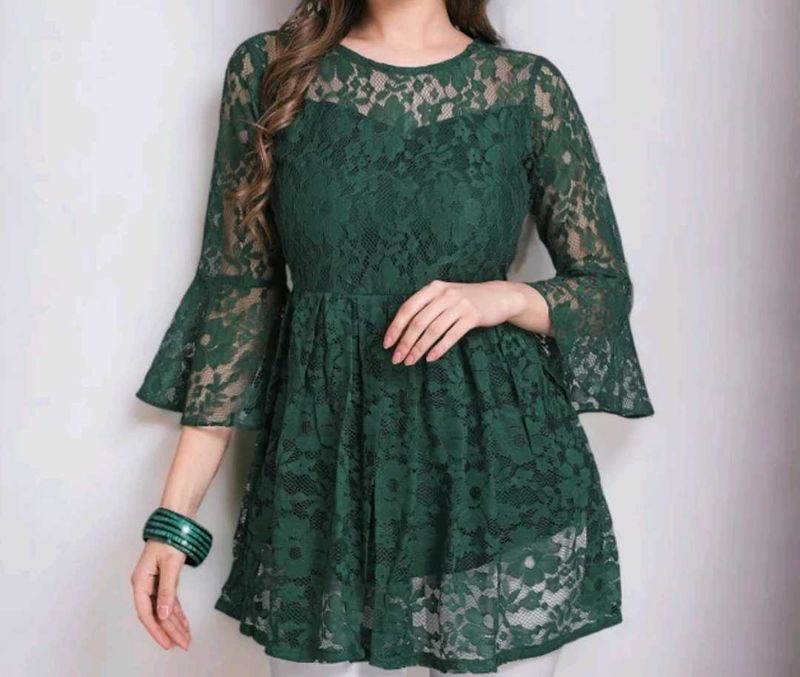 Elegant Green Lace Peplum Top