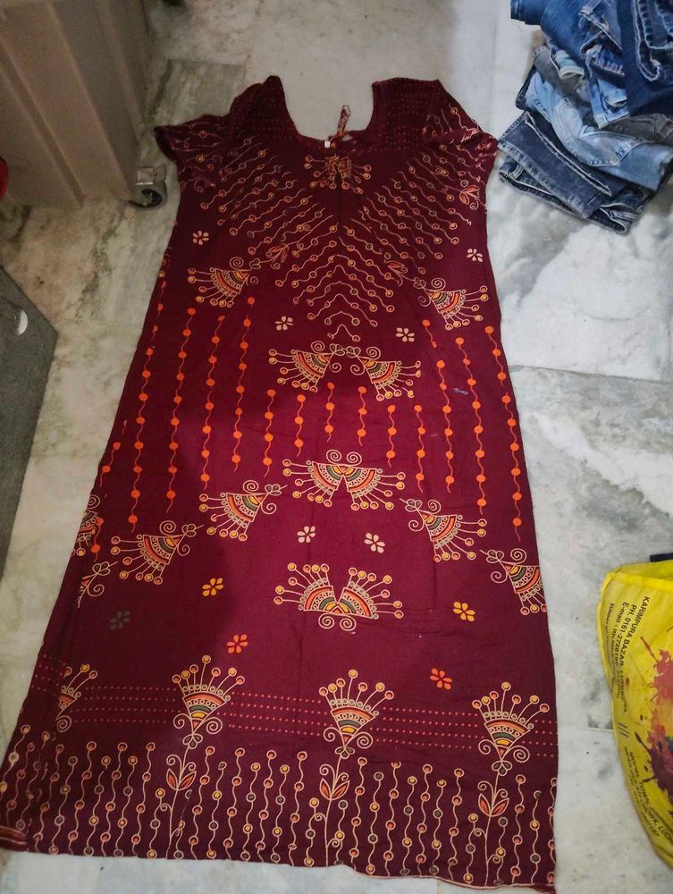 Maroon Printed Maxi Dress