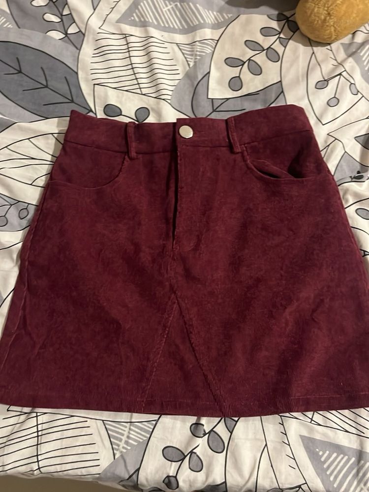 Burgundy Corduroy Mini Skirt
