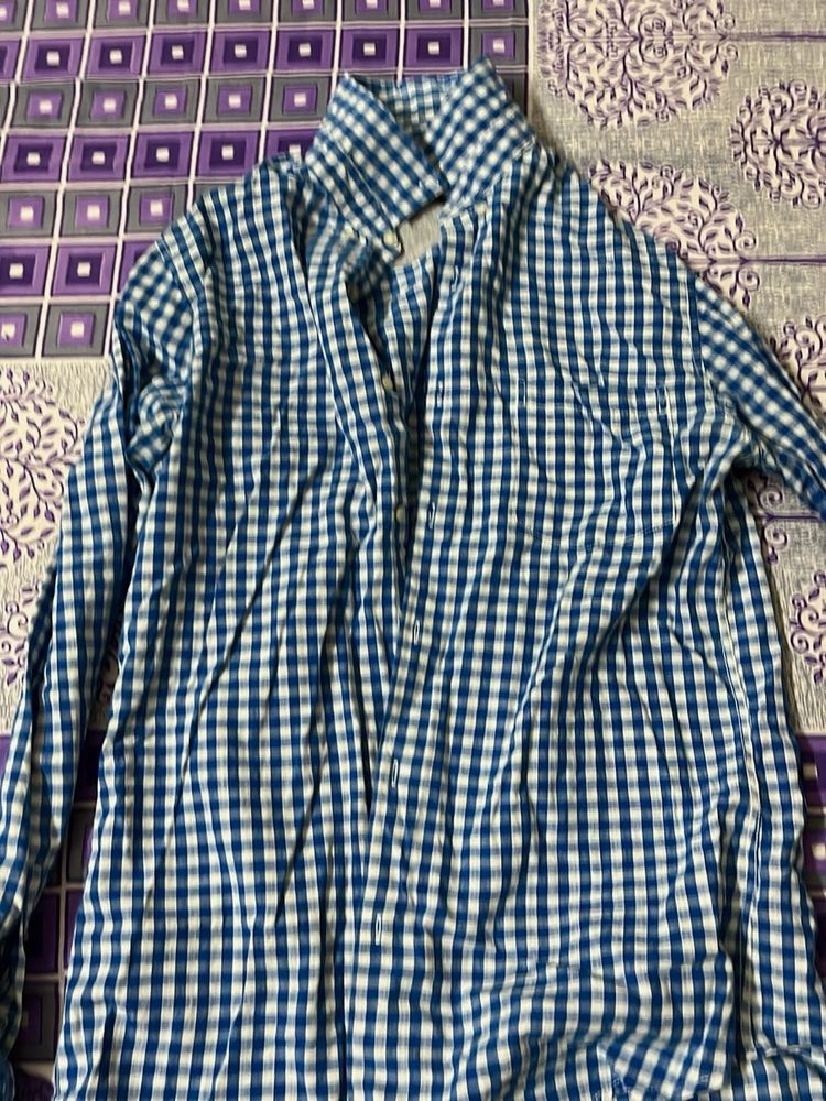 Blue and White Gingham Button-Down Shirt