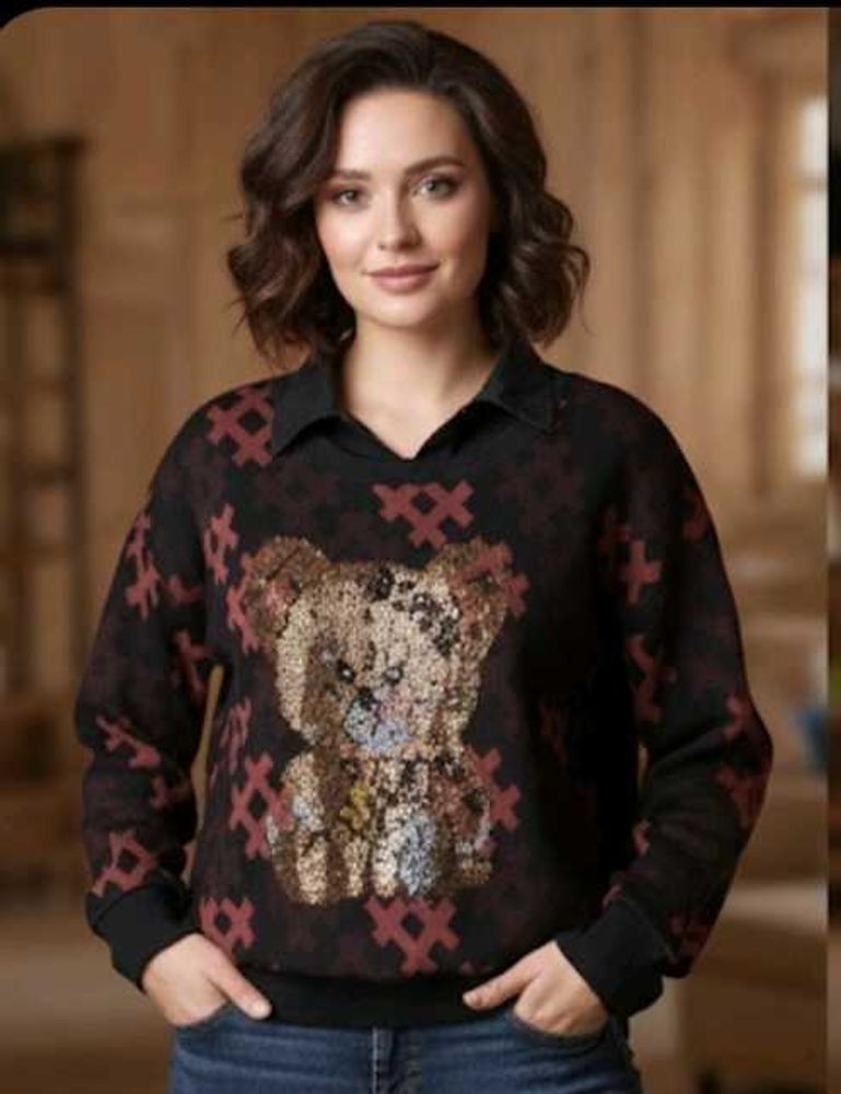 sale🎊🎆🎄🎉Teddy Bear Sequin Embellished Top