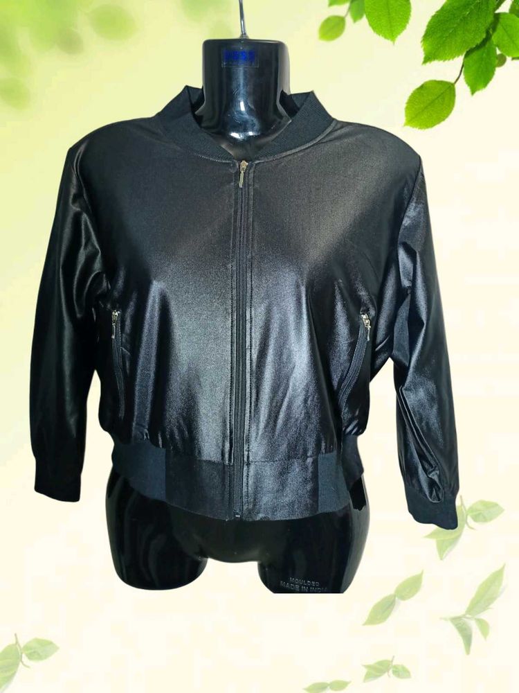 Leather Look Stylish Jacket For Womens Black