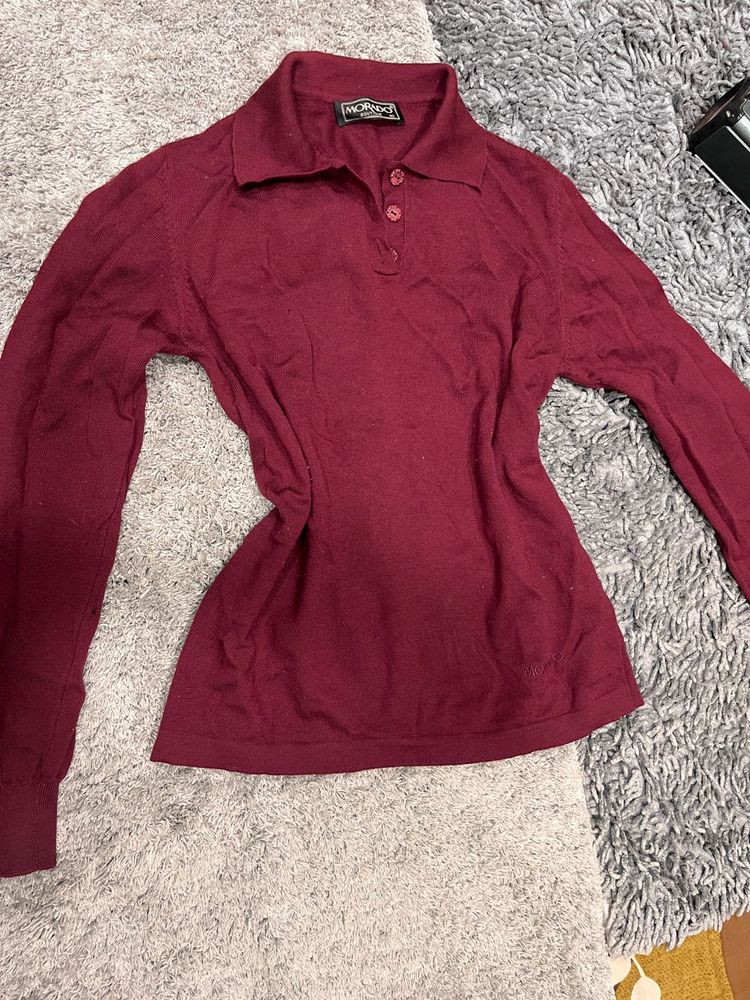 Burgundy Long Sleeve Polo Shirt