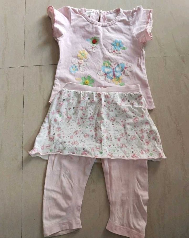 Skirt Attached Lower With T Shirt For Baby Girl