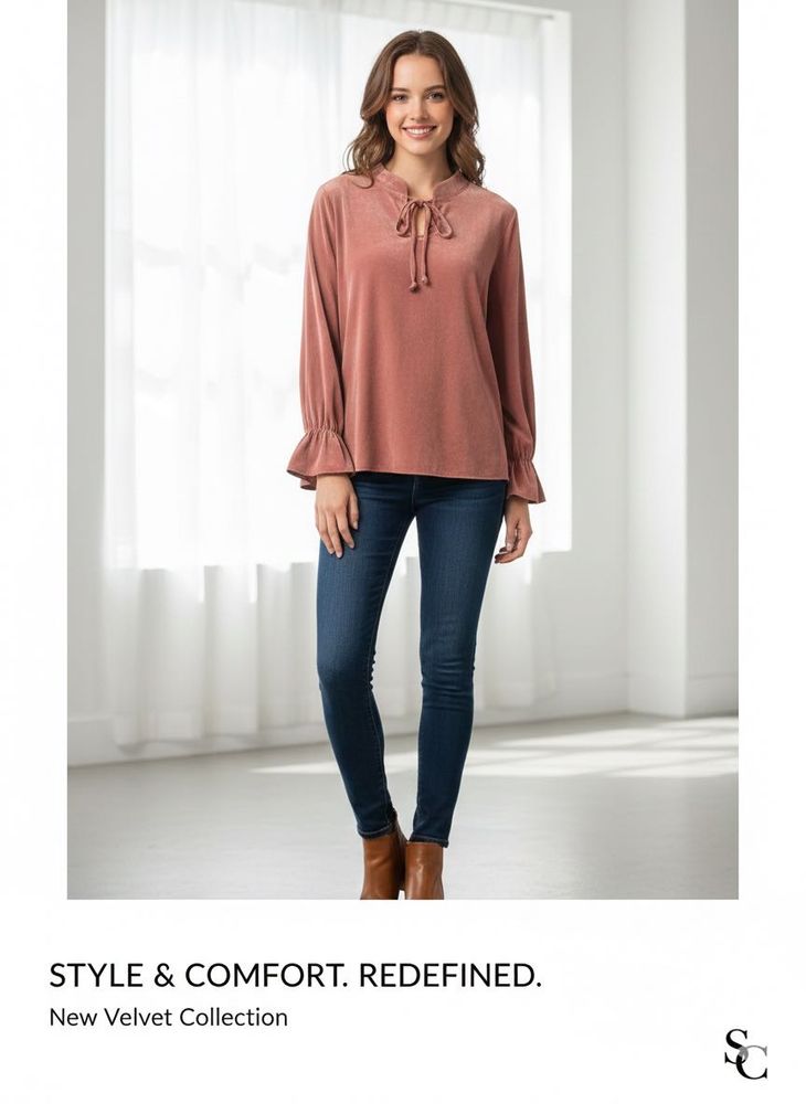 Stylish Velvet Long Sleeve Top