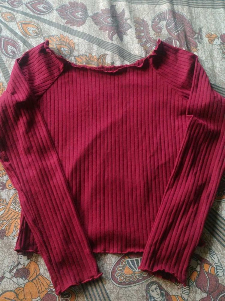 Burgundy Ribbed Long Sleeve Top
