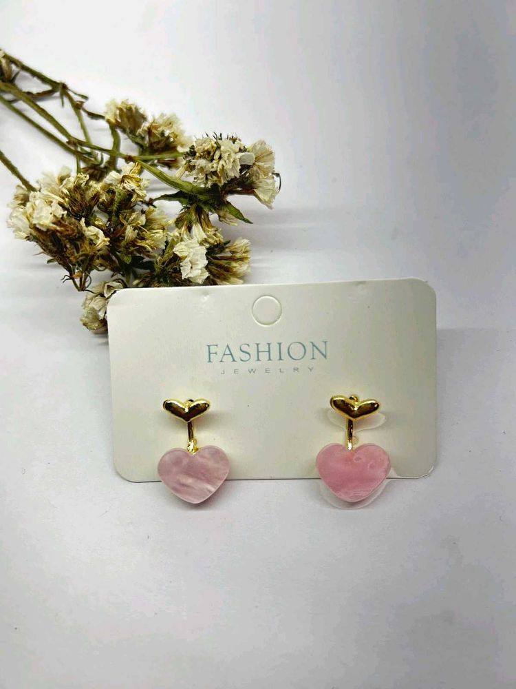 Soft Pink Heart Drops with Gold Tops