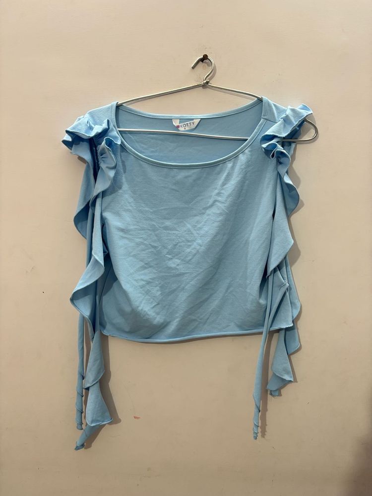 Sky Blue Ruffle Sleeve Top