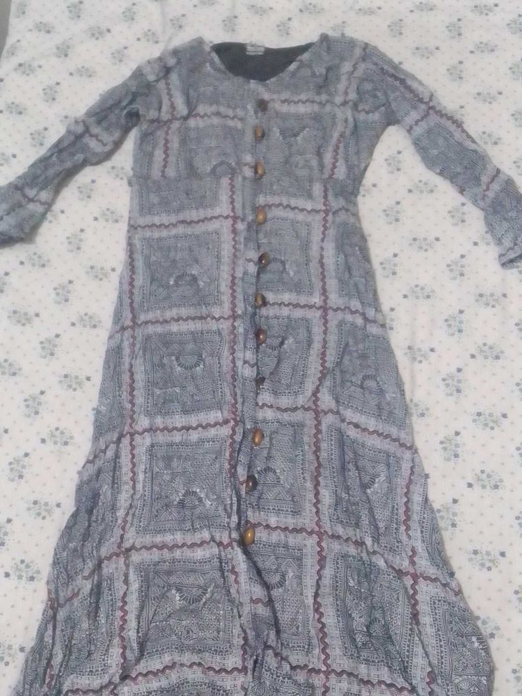Women Cotton A-line Midi Kurti