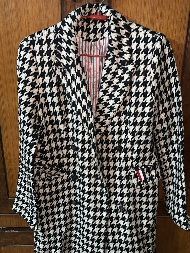 Houndstooth Double-Breasted Blazer