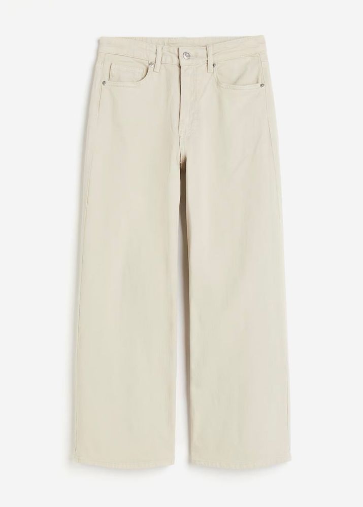 Beige Wide Leg cropped Jeans