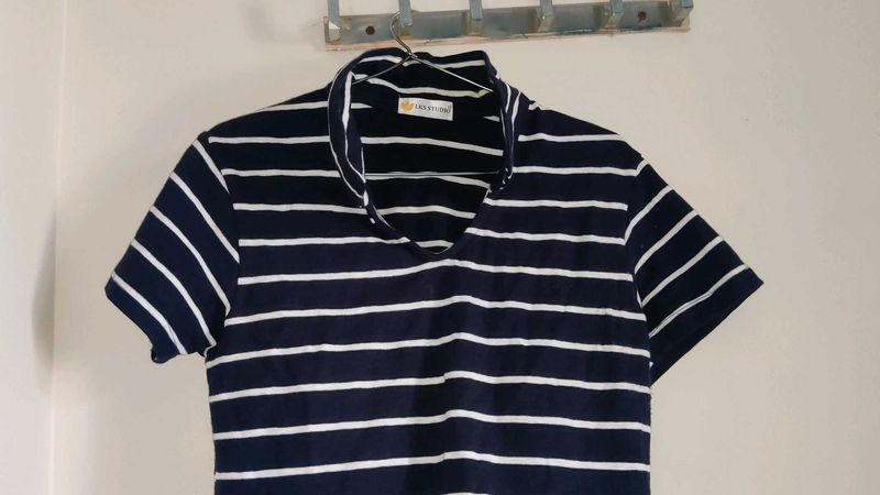 White Striped Polo Crop Top