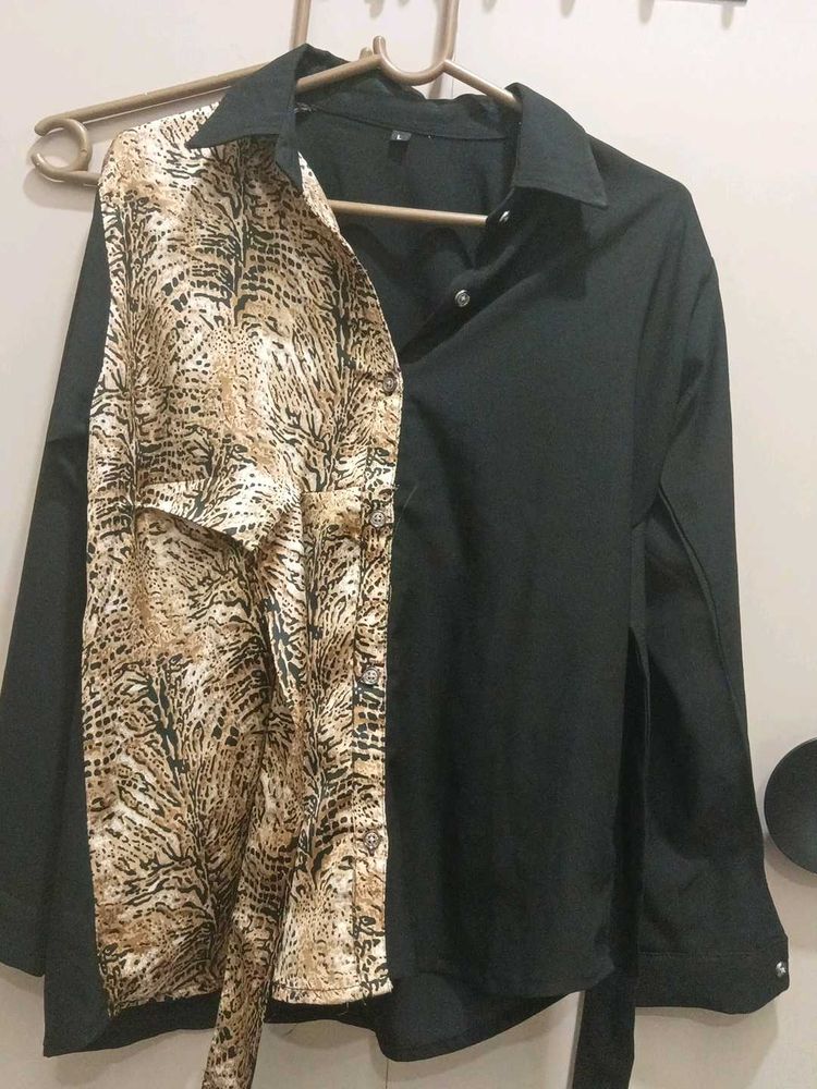 Party Wear Animal Print Black Shirt