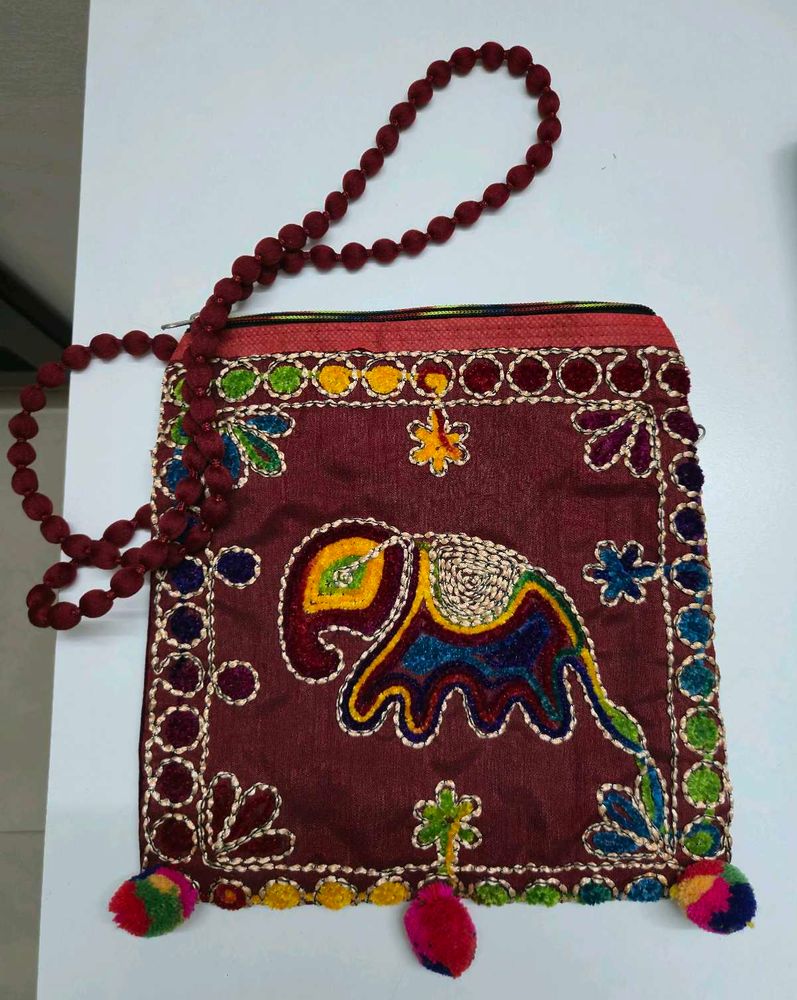 Elephant Embroidered Pouch (New)