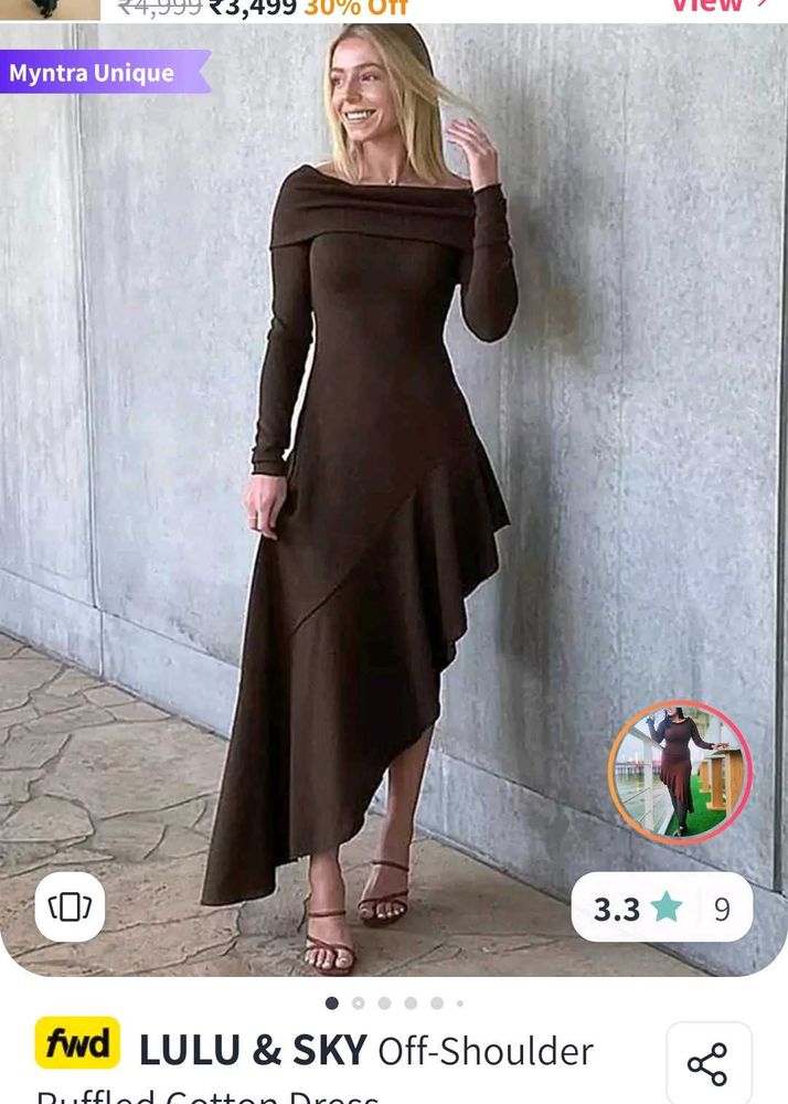 Newme Off Shoulder Brown Dress