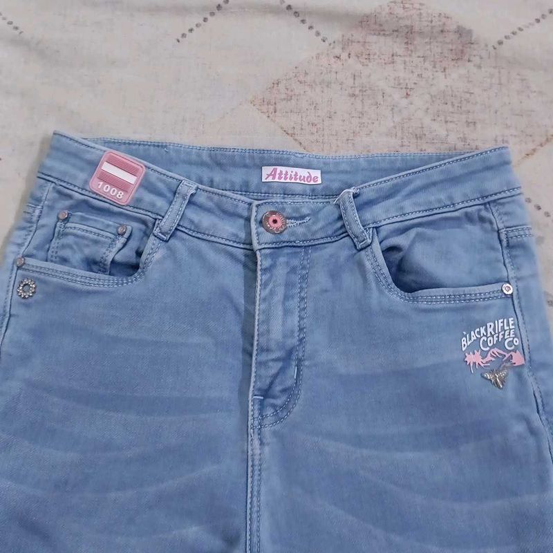 Cute Light Blue Straight Fit Denim Jeans Bow ✨