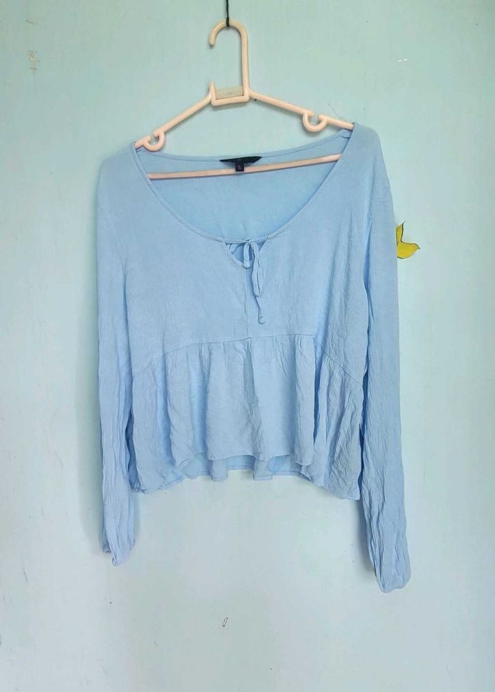 Light Blue Tie-Front Top