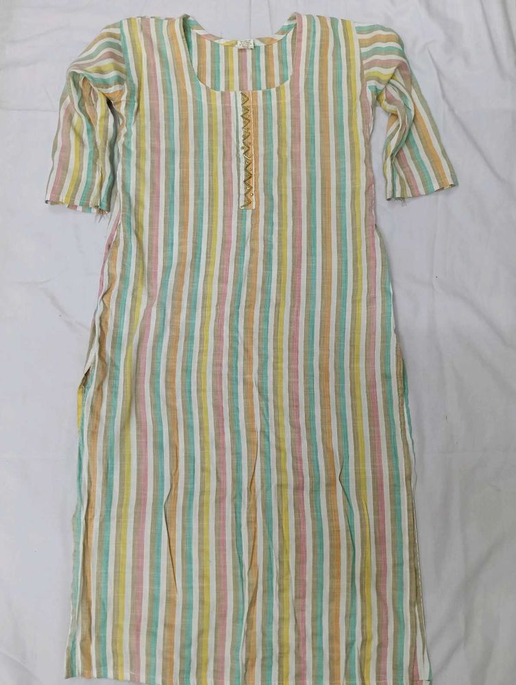 White And Pastel Colour Kurti