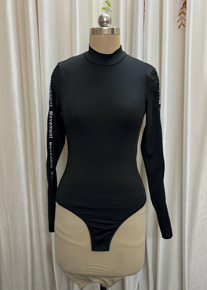 Shein Black Solid Collared Bodysuit( Women&#39;s)