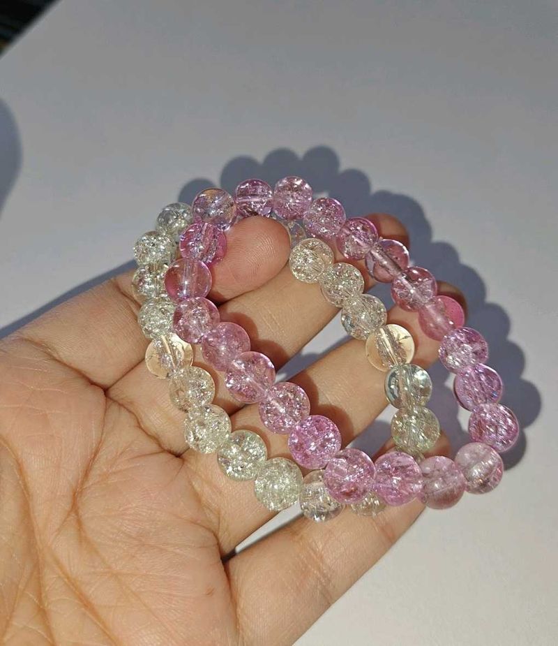 Pink &amp; Clear Crackle Bead Bracelets