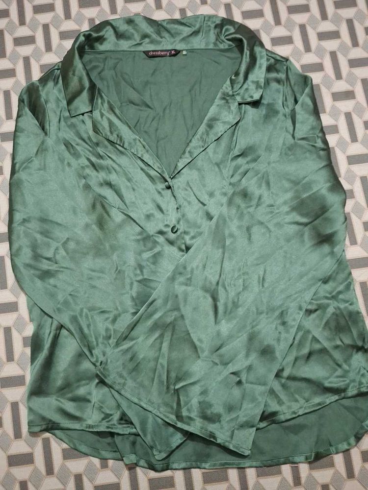 Dressberry Green Satin Shirt