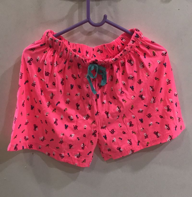 Neon Pink Floral Pyjama Shorts For Women