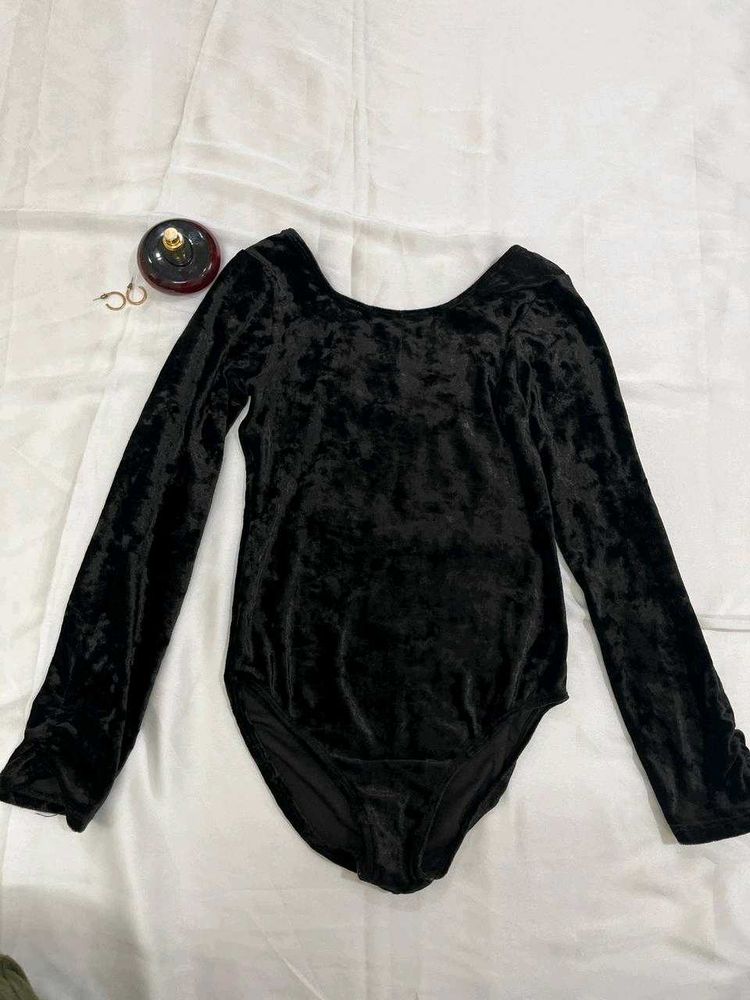 Black Velvet Long Sleeve Leotard