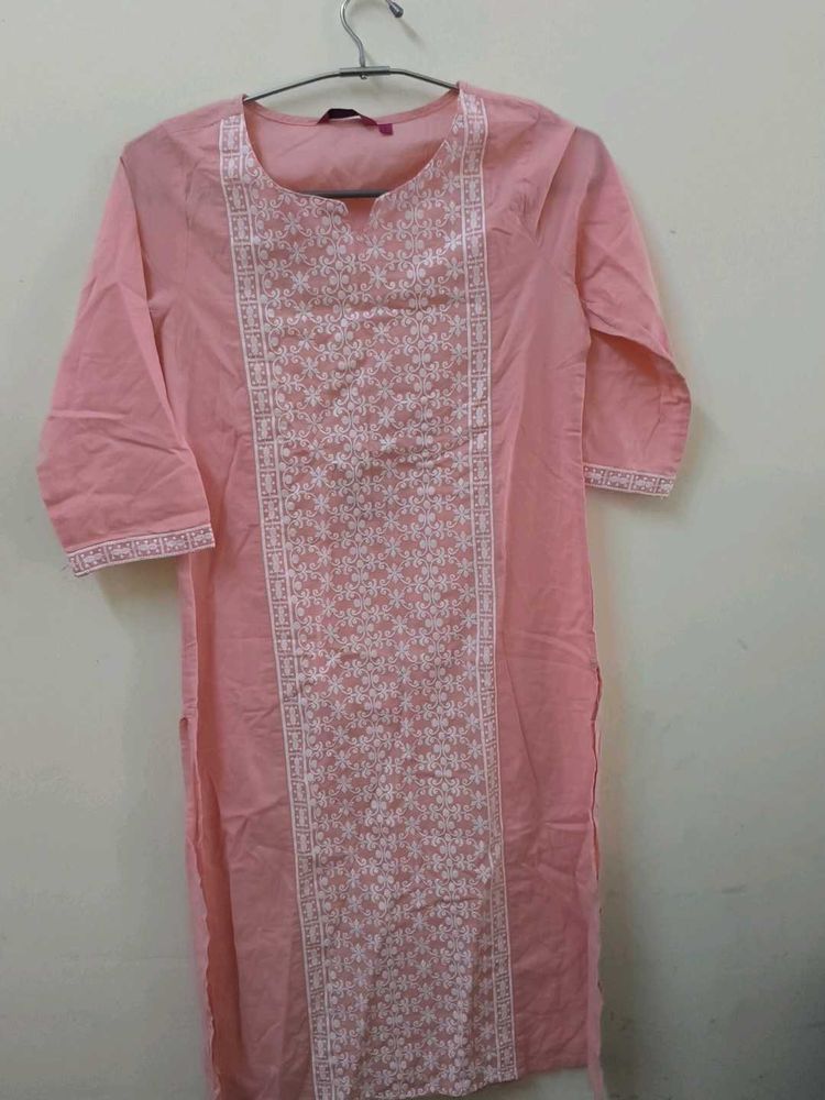 Peach Embroidered Kurta